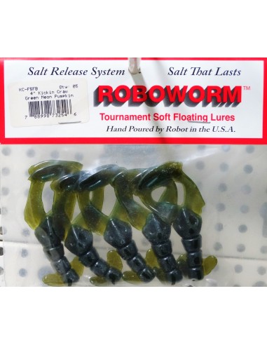 Roboworm Kickin Craw 4" 'Green Neon Pumpkin' - 5ud