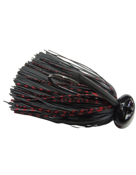 06 BASSPATROL Football Jig BLACK RUBBER/RED SILICON
