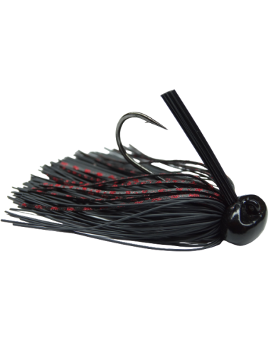 06 BASSPATROL Football Jig BLACK RUBBER/RED SILICON