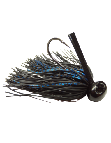 07 BASSPATROL Football Jig BLACK RUBBER/BLUE SILICON