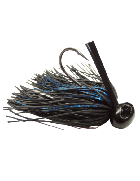 07 BASSPATROL Football Jig BLACK RUBBER/BLUE SILICON