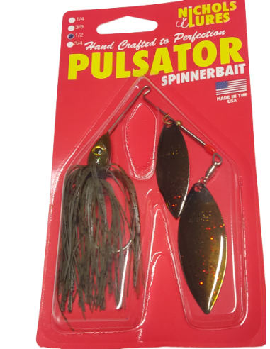 PULSATOR METAL FLAKE SPINNERBAIT Green Pumpkin w/red - Nichols Lures